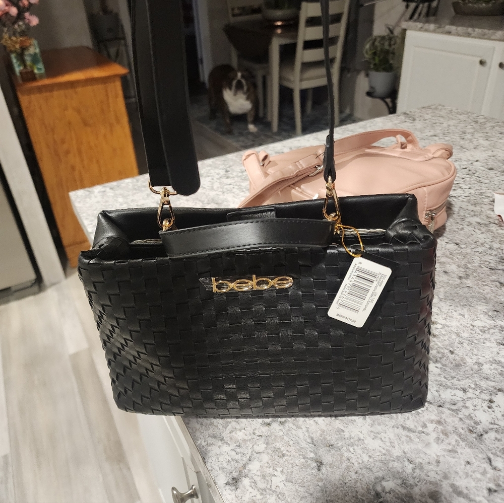 New With Tags Bebe Black Quilted Woven Women's Bag 10x6.